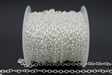Large Silver Cable Chain, 4 x 6 mm Necklace Chain CH #253, Gunmetal Black Plated Oval Chain